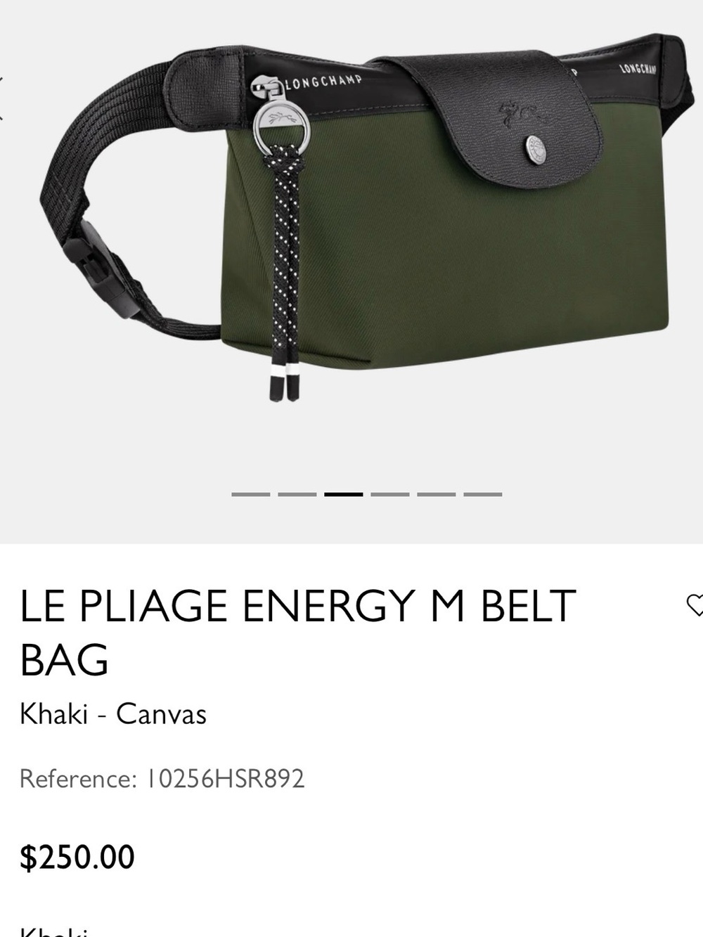 Longchamp Khaki and Black Le Pliage Energy M Belt Bag